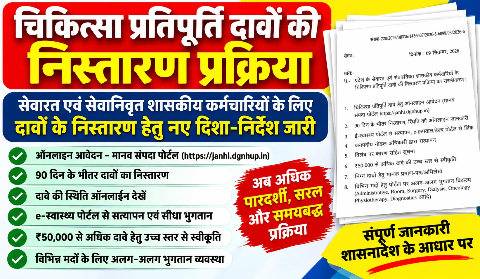 UP सरकारी कर्मचारियों के लिए चिकित्सा प्रतिपूर्ति दावा अब पूरी तरह ऑनलाइन, जनहित स्वास्थ्य पोर्टल से जुड़ी नई व्यवस्था।