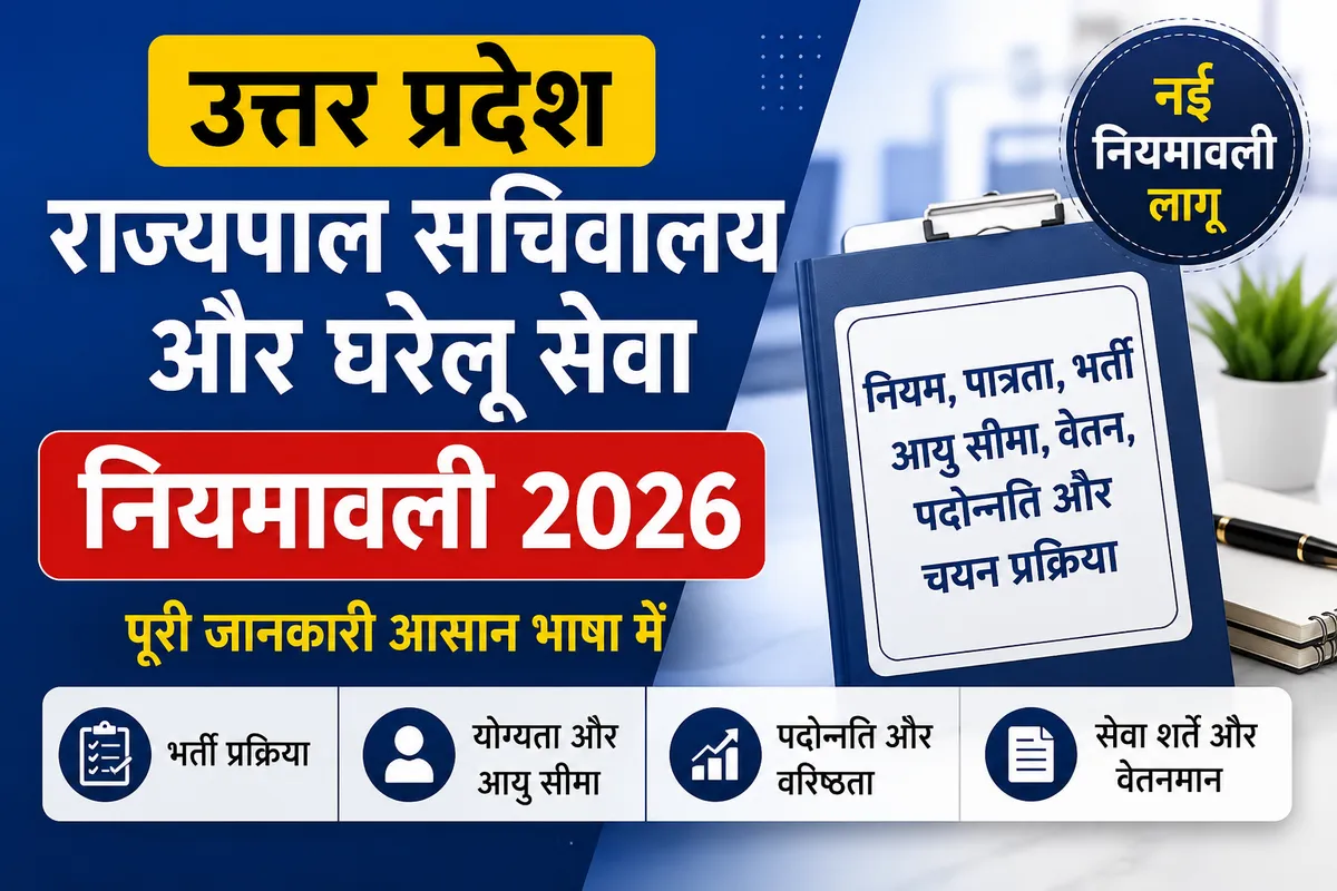 उत्तर प्रदेश राज्यपाल सचिवालय और घरेलू सेवा नियमावली 2026 लागू: भर्ती, आयु सीमा, योग्यता, पदोन्नति और चयन प्रक्रिया की पूरी जानकारी