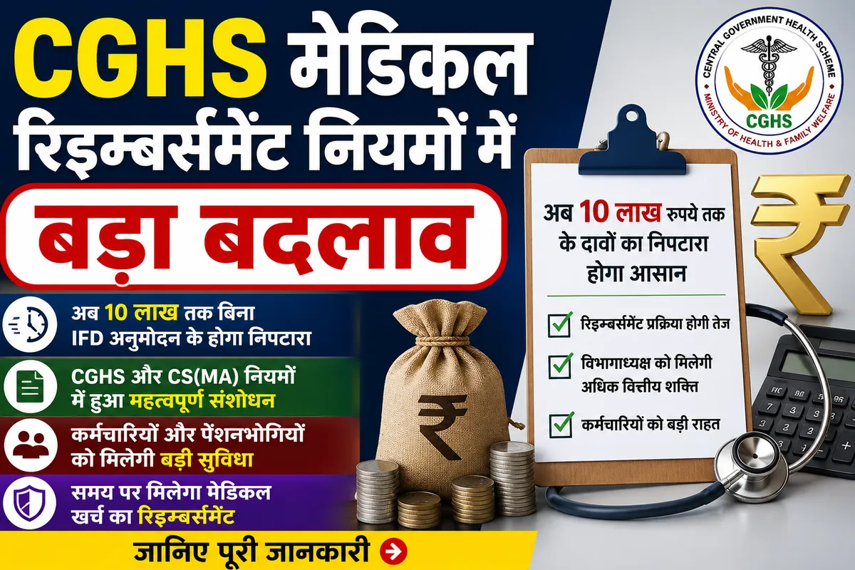 CGHS मेडिकल रिइम्बर्समेंट नियमों में बड़ा बदलाव: अब 10 लाख रुपये तक के दावों का निपटारा होगा आसान, जानिए कर्मचारियों को क्या मिलेगा लाभ