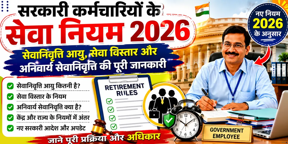 सरकारी कर्मचारियों के सेवा नियम 2026: सेवानिवृत्ति आयु, सेवा विस्तार और अनिवार्य सेवानिवृत्ति के नियम जानें