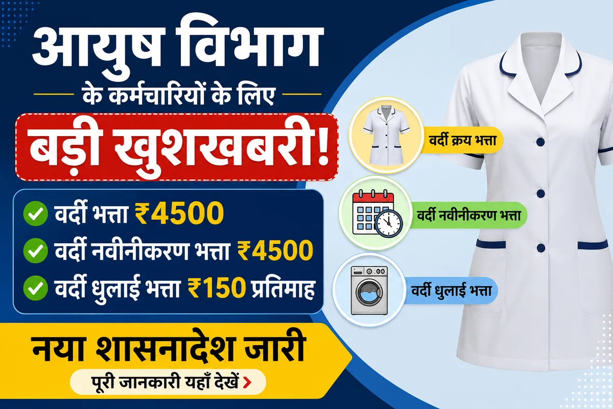 UP Ayush Uniform Allowance 2026: आयुष विभाग के कर्मचारियों को ₹4500 वर्दी भत्ता, नया शासनादेश जारी