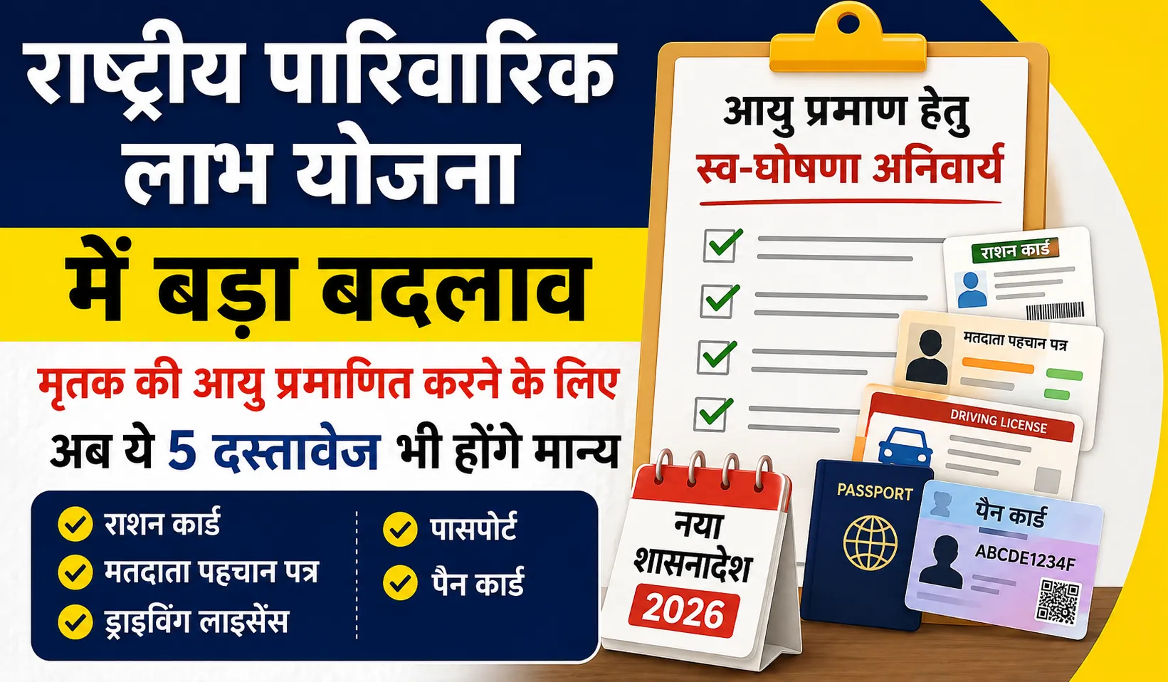 राष्ट्रीय पारिवारिक लाभ योजना: नगरीय क्षेत्र के आवेदकों के लिए मृतक की आयु प्रमाणित करने हेतु 5 नए दस्तावेज मान्य