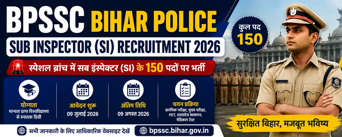BPSSC Bihar Police Sub Inspector SI Recruitment 2026: 150 पदों पर भर्ती, जानें योग्यता, आयु सीमा, आवेदन तिथि और चयन प्रक्रिया